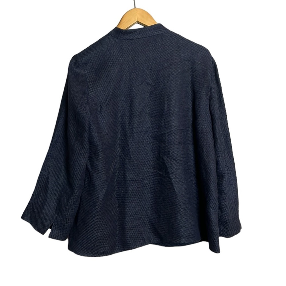 EILEEN FISHER Basket Weave Linen Cotton Blazer Jacket button Mandarin collar M - Picture 6 of 10